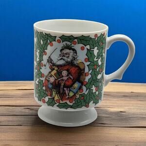 Kurt Adler Christmas Victorian Print Santa Claus Holiday Cup Mug Holly Berries